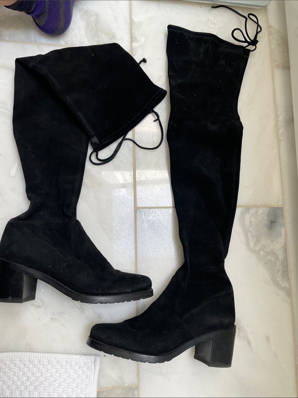 Stuart Weitzman Black Over-the-Knee Suede Block Heel Boots